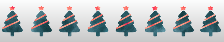 8 water colour effect Christmas Trees in a row